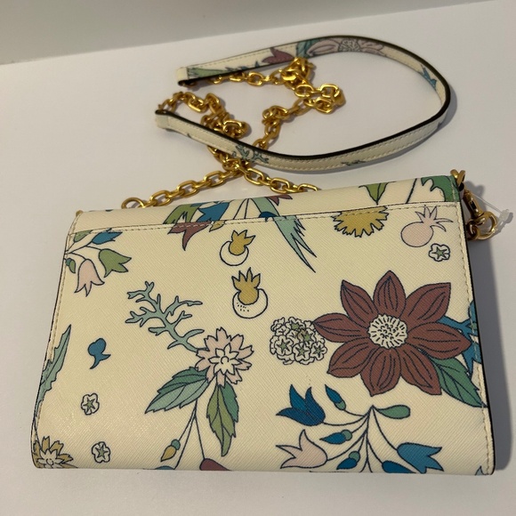 Tory Burch Ivory Floral Envelope Crossbody with Gold Chain Strap EUC! - Picture 3 of 5